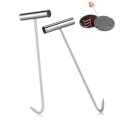 Gatuida 2 Stk. Teiliges Edelstahl T-haken Manhole Cover Lifter mit Rutschfester Oberfläche Lang Vielseitig für Abfluss- Kanal Ofenabdeckungen Robust und Verschleißfest für Industrie und von Gatuida