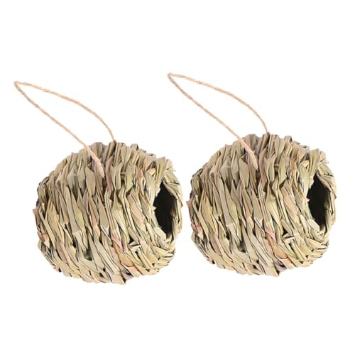 Gatuida 2 Stück Handgefertigtes Vogelhaus aus Natürlichem Stroh Handgewebtes Nest für Wildvögel Hängendes Vogelhäuschen für Garten Fenster Terrasse Dekoratives Papageien Nistplatz von Gatuida