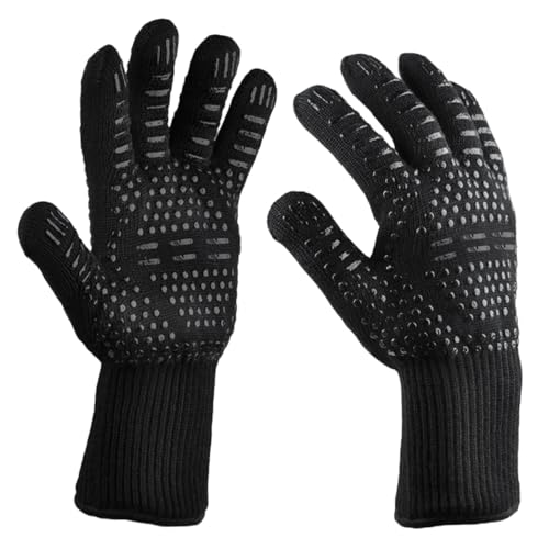 Gatuida 2 Stück Hitzebeständige Aramid Grillhandschuhe mit Feuer Hitzeschutz Rutschfest und Verschleißfest für Bbq Küche Ofen und Outdoor einsätze Schwarz von Gatuida