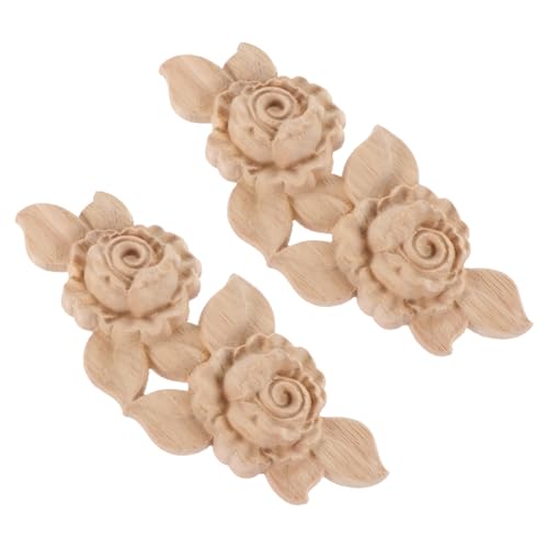 Gatuida 2 Stück Teiliges Holzornamente Rosendesign Handgeschnitzte Holzapplikationen Feine Holzverzierung für Möbel Türen Schränke Fenster und Heimdekoration von Gatuida