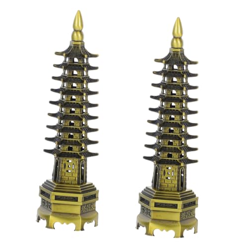 Gatuida 2 Stück Wenchang Tower Statue Klassische Chinesische Architektur Dekor Legierung Skulptur Hoher Turm für Schreibtisch Büro Wohnzimmer Traditionelles Feng Shui Sammlerstück von Gatuida