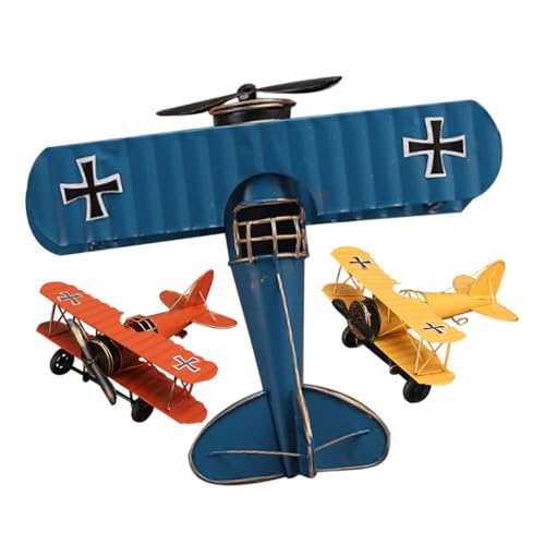 Gatuida 3 Stück Teiliges Vintage Metall Flugzeugmodell Retro Airplane Ornament in Orange Blau Gelb Dekoratives Luftfahrzeug Modell für Wohnzimmer Büro und Party Dekoration von Gatuida