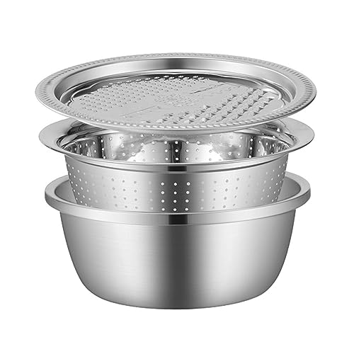 Gatuida 3Stücke Teiliges Set Küchengeschirr Gemüseschneider Multifunktions Abtropf Reibe mit Ergonomischem Design zum Schneiden und Raspeln von Gemüse und Obst Silber Gatuida 3Stücke Teiliges Set Küchengeschirr Gemüseschneider Multifunktions Abtropf Reibe mit Ergonomischem Design zum Schneiden und Raspeln von Gemüse und Obst Silber von Gatuida