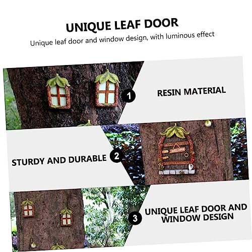 Gatuida 4 Stück Teiliges Leuchtende Resin Feen Tür und Fenster Dekoration mit Nachtleuchteffekt Wetterfestes Langlebiges Baum Garten Ornament für Innen und Außenbereich von Gatuida