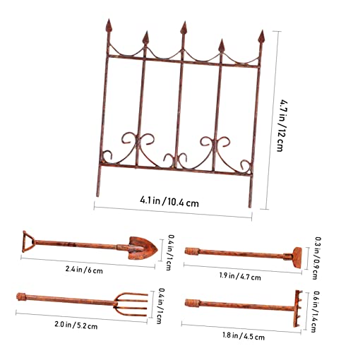 Gatuida 5 Stück Miniatur Gartenwerkzeug Set Teilig Kleine Schaufel Mini Zaun Dekoration für Puppenhaus und Landschaftsbau Sandtisch Zubehör von Gatuida