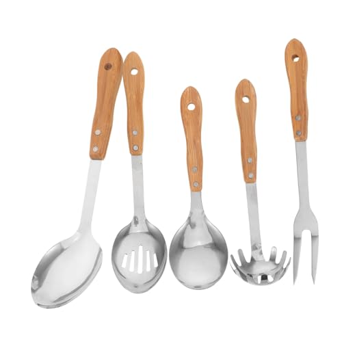 Gatuida 5 Stück Teiliges Küchenwerkzeug mit Bambusgriff Ergonomisch Grifffest Servierlöffel Suppenkelle Pastalöffel und Gabel Vielseitig Spülmaschinenfest für Kochen und Camping von Gatuida