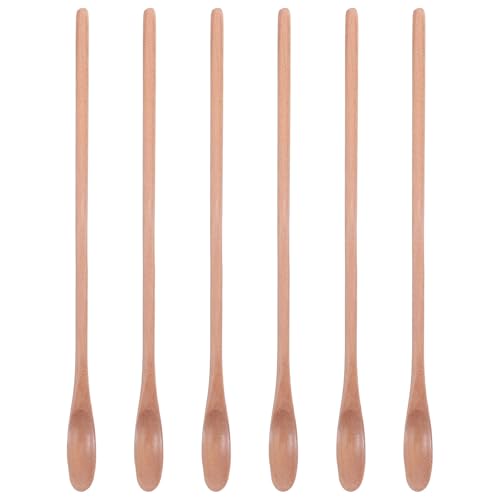 Gatuida 6 Stück Holz-Kaffeerührlöffel mit langem Griff, Cocktailrührer, Holz-Teelöffel, kleine Rührlöffel zum Mischen von Kaffee, Tee und Getränken von Gatuida