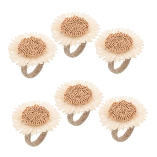Gatuida 6 Stück Serviettenringe Blumen Handgewebt Beige Große Gänseblümchen Platzsparend Robust für Hochzeit Party Erntedank Frühling Sommer Tischdekoration von Gatuida