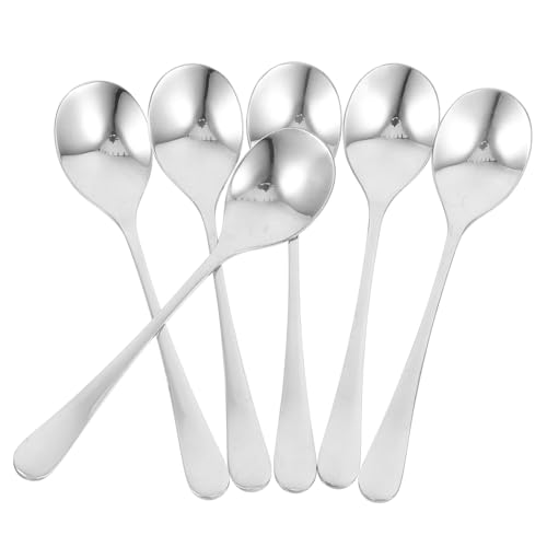 Gatuida 6 Stück Teiliges Edelstahl Suppelöffel mit Langem Griff Hitzebeständige Metalllöffel Dicker und Schwerer Griff für Sicheres Servieren Vielseitig für Kaffee Desserts und von Gatuida