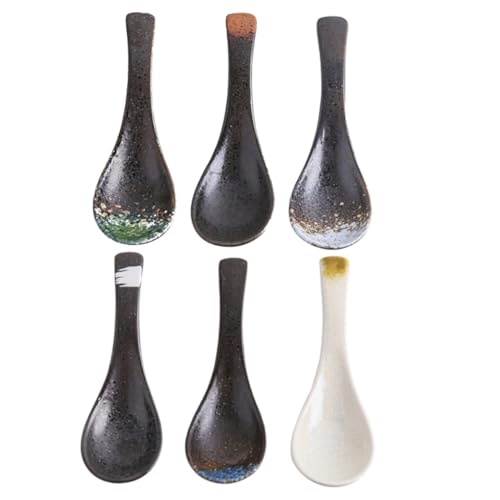 Gatuida 6 Stück Teiliges Japanische Keramik Suppelöffel Reislöffel Ergonomisch Gestaltet für Suppe Reis Porridge Vielseitig Einsetzbar Küche und Esszimmer Zufällige Farbe Zufällige Farbe von Gatuida