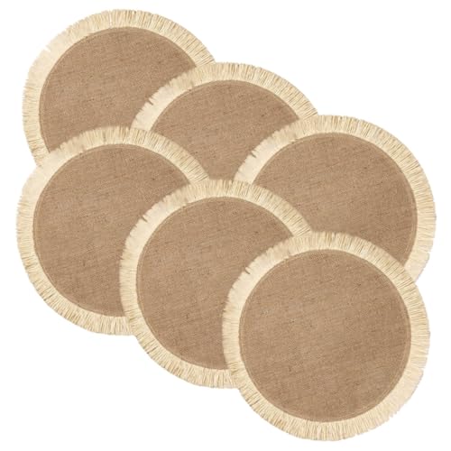 Gatuida 6 Stück Teiliges Rundes Jute Tischset mit Fransen Hitzebeständige Gewebte Platzsets als und Isoliermatte Vielseitig für Esszimmer Wohnzimmer und Restaurant Geeignet von Gatuida