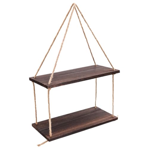 Gatuida Boho Wandregal aus Schwarzem Holz mit Doppelter Hängeschicht und Natürlichem Hanfseil Schwebendes Wandregal für Badezimmeraufbewahrung Dekoratives Pflanzenregal für Wohnzimmer und Gatuida Boho Wandregal aus Schwarzem Holz mit Doppelter Hängeschicht und Natürlichem Hanfseil Schwebendes Wandregal für Badezimmeraufbewahrung Dekoratives Pflanzenregal für Wohnzimmer und von Gatuida