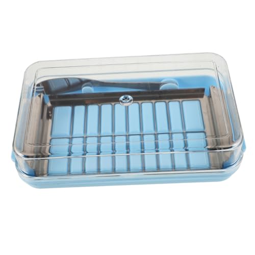 Gatuida Butterbehälter mit Deckel Unzerbrechliche Butterdose aus Frische Butteraufbewahrung Einfache Butterportionierung Blauer Boden Transparente Abdeckung Vielseitige Buttertray für von Gatuida