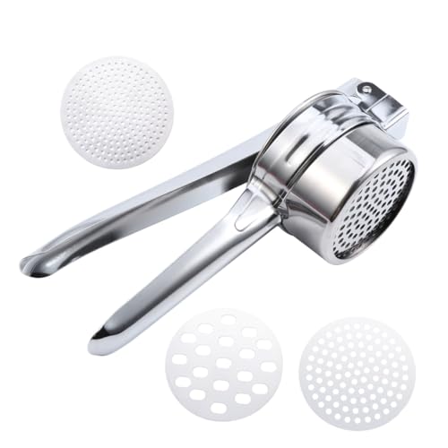 Gatuida Edelstahl Kartoffelpresse mit Austauschbaren Scheiben Multifunktionaler Obst und Gemüsezerkleinerer Ergonomischer Griff Spätzlepresse und Babynahrungspüree Tool Gatuida Edelstahl Kartoffelpresse mit Austauschbaren Scheiben Multifunktionaler Obst und Gemüsezerkleinerer Ergonomischer Griff Spätzlepresse und Babynahrungspüree Tool von Gatuida