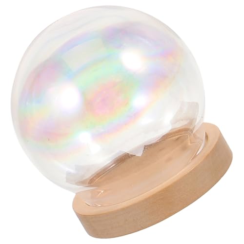 Gatuida Glass Dome mit Holzsockel Perlmuttfarbener Bubble Ball Glasvitrine für DIY Basteln Ewige Blumen Glasglocke Dekorative Glasabdeckung für Wohn und Bürodekoration von Gatuida