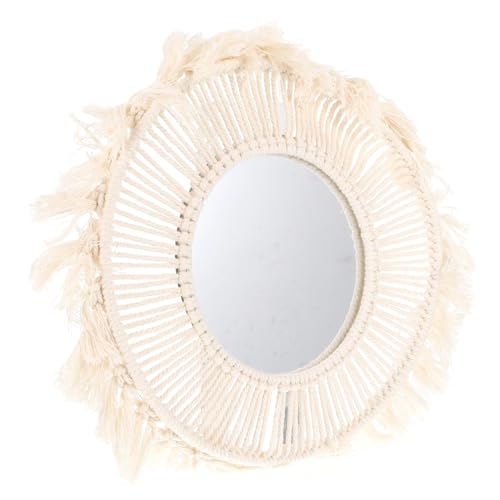 Gatuida Handgewebter Macrame Wandspiegel Beige Runder Dekorativer Hängespiegel Boho Vintage Stil Natürlicher Baumwollkordel Knoten für Wohnzimmer Schlafzimmer Flur Dekoration von Gatuida