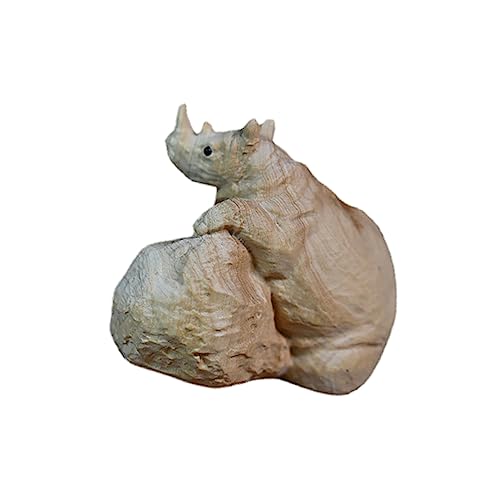 Gatuida Holzfigur Rhinozeros Vintage Stil Desktop Dekoration Retro Tier Statue aus Buchsbaum für Büro und Zuhause Stabile Struktur Kompakt als Schreibtisch Accessoire von Gatuida