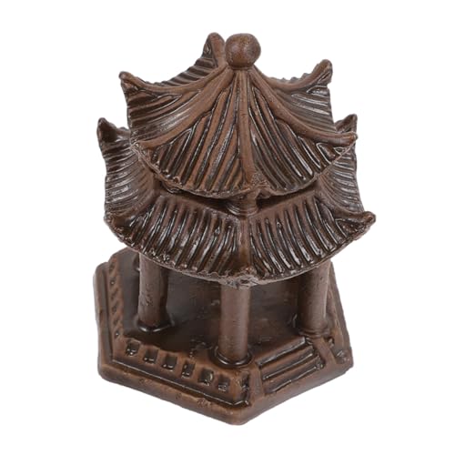 Gatuida Keramik Pavillon Dekoration Aquarium Gartenpavillon Ornament Zweistöckig Sechseckig Dunkel Für Fischbecken Deko Aquarien Gestaltung von Gatuida