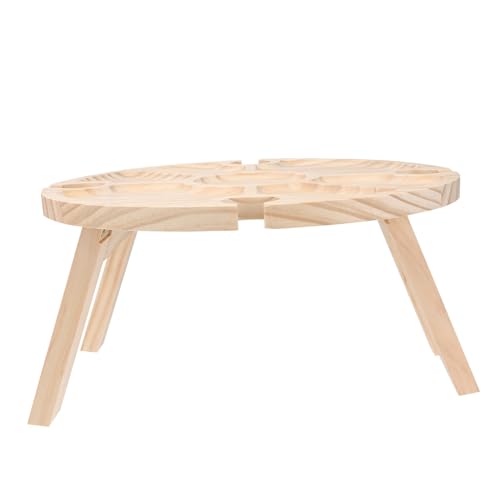 Gatuida Klappbarer Weintisch Aus Naturmaterial Tragbarer Runder Serviertisch Für Picknick Camping Pool Strand Und Indoor-Partys von Gatuida