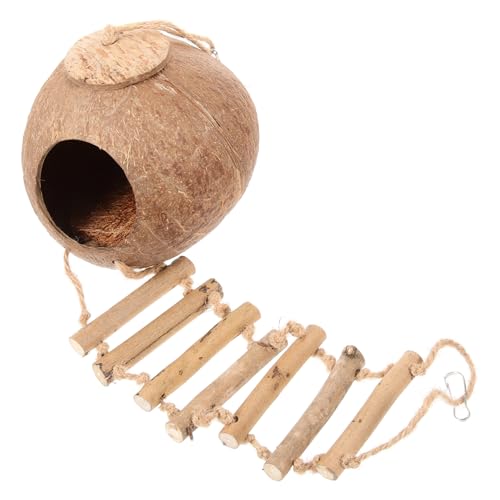 Gatuida Kokosnussschalen Vogelhaus Teiliges mit Leiter Leichtes Hängendes Papageien und Wellensittich Nest Dekoratives Platzsparendes Vogelspielzeug für Käfig und Außenbereich von Gatuida