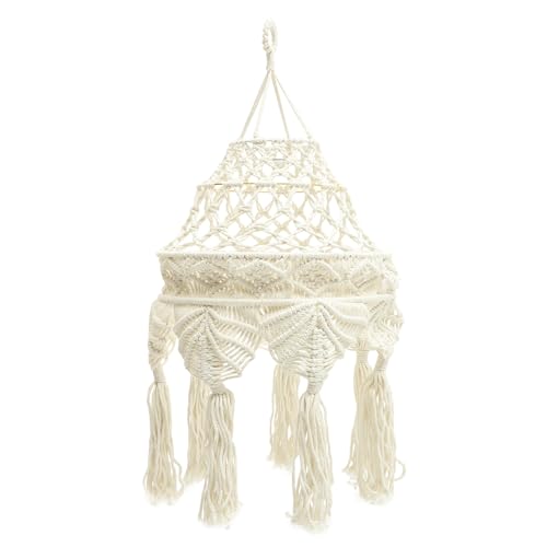 Gatuida Makramee Lampenschirm aus Baumwollseil Handgefertigter Deckenlampenschirm Stilvolles Boho Design Geeignet für Wohnzimmer Balkon Warme Innenraumbeleuchtung von Gatuida