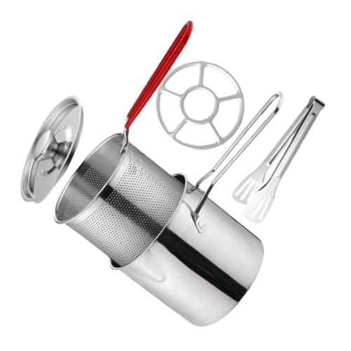 Gatuida Mini Fritteuse Edelstahl Frittierkorb mit Deckel Tiefen Fritteuse Topf für Chips Gemüse Fleisch Kochen Haushalt Camping Küche von Gatuida