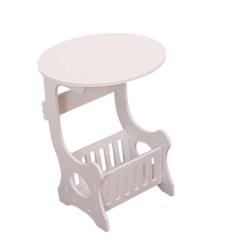 Gatuida Mini-beistelltisch Weiß Rund Mit Ablagekorb Und Zeitschriftenständer Kleiner Couchtisch Für Wohnzimmer Küche Schlafzimmer Und Balkon von Gatuida