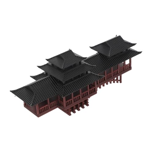 Gatuida Miniatur Asiatisches Pavillon Ornament mit Langem Gang und Bogenbrücke Leichte Kunststoff Gartendekoration für Bonsai Garten und Aquarium Traditionelle Japanische Architektur von Gatuida