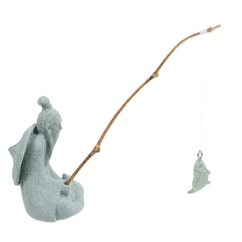 Gatuida Miniatur Fischerfigur Gartendeko Wetterfest Detailreiche Bonsai Figur Alter Angler für Teich Aquarium und Büro Lebensecht Gestaltete Outdoor Deko Skulptur für Garten Balkon und von Gatuida