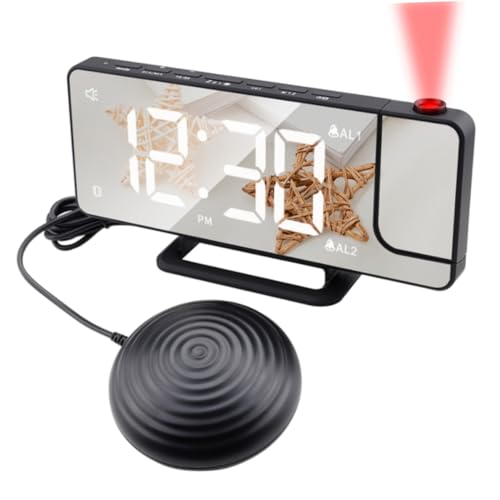 Gatuida Multifunktionaler Vibrations Projektionswecker LED Digitaluhr mit Spiegeloberfläche für Schlafzimmer Senioren Büro Einfache Bedienung Dekoratives Design USB Unterstützt von Gatuida