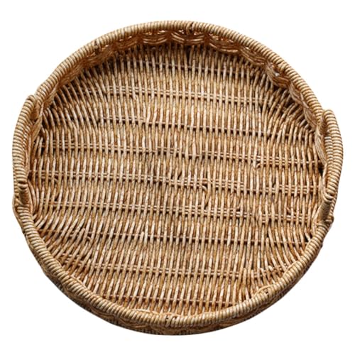 Gatuida Runder Handgeflochtener Aufbewahrungskorb aus Rattan Leichtes Dekoratives Tablett für Snacks Obst und Kleinteile Multifunktional für Küche Büro und Wohnzimmer Kompakt und von Gatuida