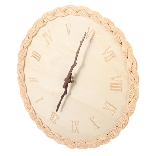 Gatuida Rustikale Runde Wanduhr aus Geflochtenem Rattan Geräuschloses Design Minimalistisches Wanddekor Einfache Montage Schlafzimmer und Wohnzimmer Wanduhr für Zuhause von Gatuida