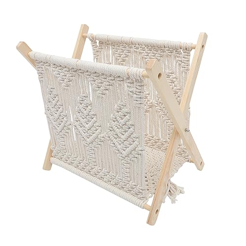 Gatuida Rustikaler Handgewebter Magazinhalter aus Baumwollseil mit Stabilem Holzgestell Boho Landhausstil Freistehend für Wohnzimmer und Schreibtisch zur Ordentlichen Zeitungs und Gatuida Rustikaler Handgewebter Magazinhalter aus Baumwollseil mit Stabilem Holzgestell Boho Landhausstil Freistehend für Wohnzimmer und Schreibtisch zur Ordentlichen Zeitungs und von Gatuida