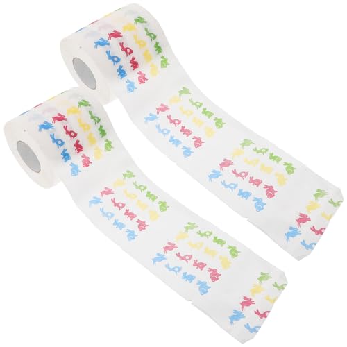 Gatuida -Toilettenpapier-Dekoration – 2 Rollen Farbiges Toilettenpapier Mit Osterhasen-Muster Geschenke Taschentuch Papier Hase Lustige Taschentuch-Servietten Ostertag von Gatuida