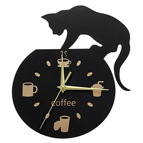 Kaffee-Wanduhr antike wanduhr Kaffeetasse rustikale Uhr Uhren Uhr Katze küchenwanduhr wohnzimmerwand uhr wall clocks Ornamentale Wanduhr Wanddekoration Cartoon-Uhr Kätzchen von Gatuida
