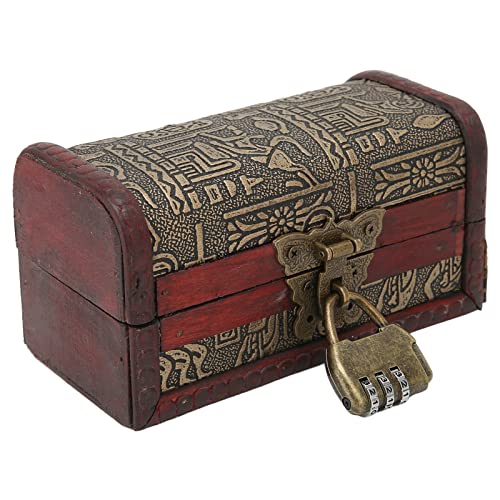 Gatuxe Schatzkiste, Retro-Metallschloss-Aufbewahrungsbox aus Holz Exquisites Handheld für Frauen für das Home Office von Gatuxe