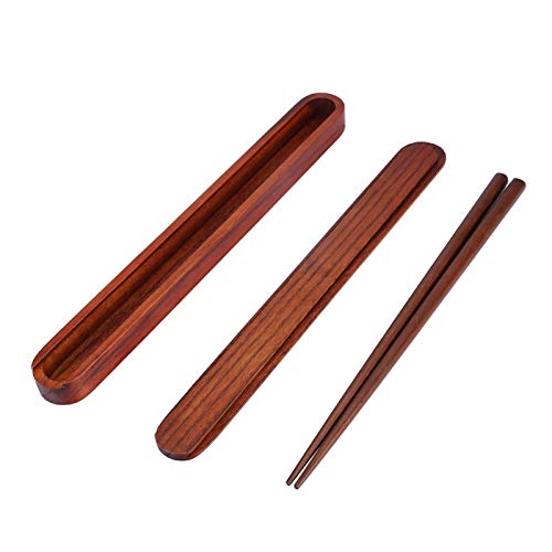 Holz Essstäbchen, Holz tragbare Holz Essstäbchen, tragbare glatt für Camping Picknick(Pull dark chopsticks box + chopsticks) von Gatuxe