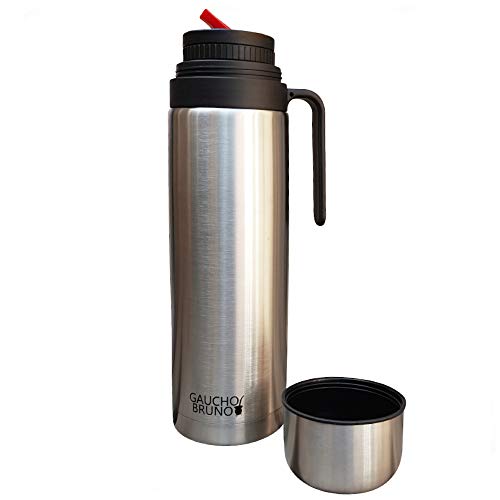 Gaucho Bruno Yerba Mate-Flasche – Thermo-Getränkebehälter mit präzisem Ausgießer, Griff und Schraubdeckel – isoliert für heiße und kalte Getränke – Edelstahl – 1 Liter Fassungsvermögen von Gaucho Bruno