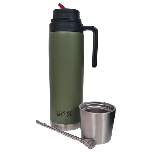 Gaucho Bruno 3-in-1-Yerba-Mate-Flasche – Thermo-Getränkebehälter mit Fassungsvermögen, Präzisionsausgießer, Deckel, der auch als Mate-Becher dient, und Bombilla – isoliert für heiße und kalte Getränke von Gaucho Bruno