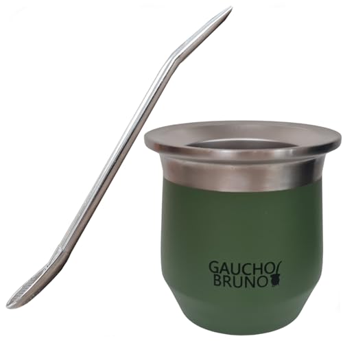 Gaucho Bruno – Thermo-Mate aus Edelstahl zum Trinken von Yerba Mate | Leicht zu reinigen | Angenehm zu halten | Hält die Temperatur des Getränks aufrecht | Mit Edelstahl-Bombilla von Gaucho Bruno