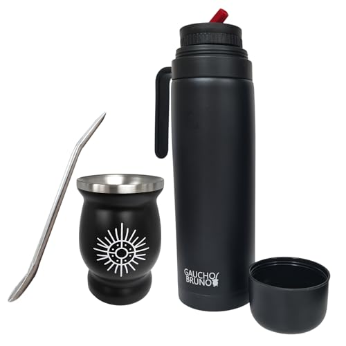 Gaucho Bruno Yerba Mate Kit - Edelstahl Thermobecher mit 1 Liter Thermoflasche mit Präzisionsgießen Pico Cebador und Bombilla Strohhalm | Komplettset für Yerba Mate Sun Design Gaucho Bruno Yerba Mate Kit - Edelstahl Thermobecher mit 1 Liter Thermoflasche mit Präzisionsgießen Pico Cebador und Bombilla Strohhalm | Komplettset für Yerba Mate Sun Design von Gaucho Bruno