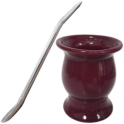 Gaucho Bruno Yerba Mate Tasse und Strohhalm Set - Traditioneller Becher aus Keramikkürbis, Trinkhalm aus rostfreiem Stahl Bombilla - Mehrweg-Set für Heim- und Reisegetränke von Gaucho Bruno