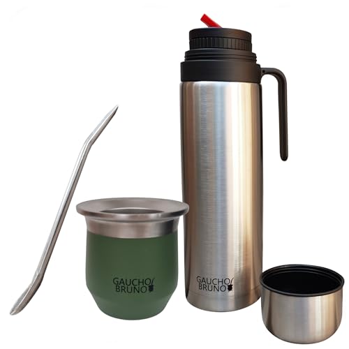 Thermo-Mate aus Edelstahl zum Yerba Mate | Leicht zu reinigen | Hält die Temperatur des Getränks aufrecht | Mit Bombilla | und 1-Liter-Flasche mit ikonischem „Pico Cebador“ Präzisionsauslauf Thermo-Mate aus Edelstahl zum Yerba Mate | Leicht zu reinigen | Hält die Temperatur des Getränks aufrecht | Mit Bombilla | und 1-Liter-Flasche mit ikonischem „Pico Cebador“ Präzisionsauslauf von Gaucho Bruno