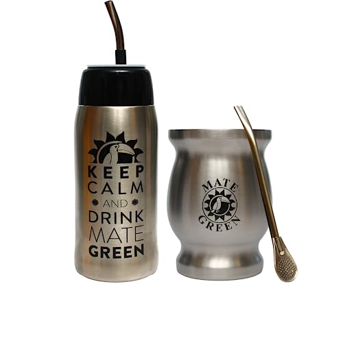 Gaucho Cebar OUTDOOR Set | Yerbomos Thermoskanne for Yerba Mate Tee 580 ML, ein tragbares Zubehör für Yerba Mate | Mate-Tee Edestahl becher mit Trinkhalm Bombilla | Dishwasher Safe and Durable von Gaucho Cebar