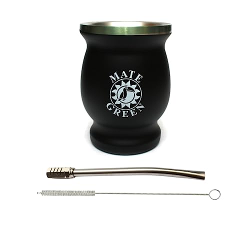 Gaucho Cebar Yerba Mate Tee Set Mate-Tee Becher aus Rostfreiem Edelstahl mit abnehmbare Bombilla Strohhalm für Yerba Mate-Tee | Mate-Tee Set Leicht zu Reinigen und Sehr Widerstandsfähig (schwarz) von Gaucho Cebar