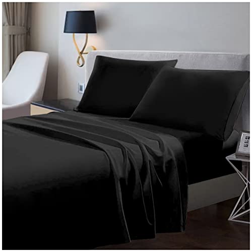 Bettlaken für Doppelbett, Fadenzahl 200, 100% ägyptische Baumwolle, schrumpf- und lichtbeständig, Schwarz von GC GAVENO CAVAILIA
