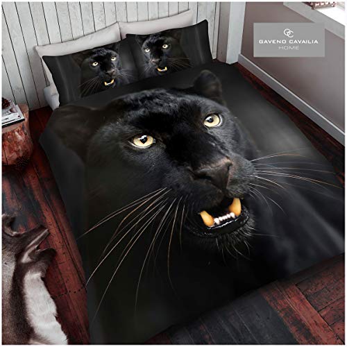 Gaveno Cavailia Bettwäsche-Set für Einzelbett, mit Animal-Print, 3D Panther, Schwarz, Doppelbett von Gaveno Cavailia