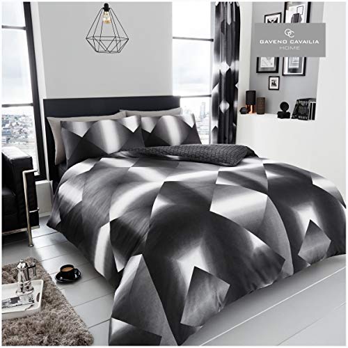 Gaveno Cavailia Cubix Bettwäsche-Set mit Kissenbezug, modernes geometrisches Muster, wendbar, Polyester-Baumwolle, 3D-Dreieck, Schwarz/Grau, Doppelbett, Polycotton von Gaveno Cavailia