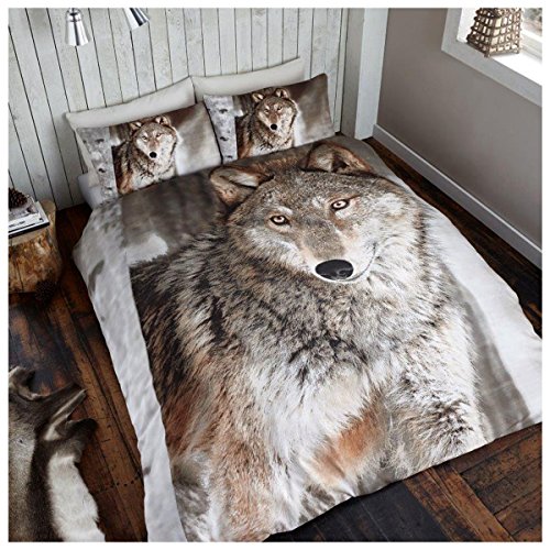 GAVENO CAVAILIA Easycare-3D-grauer Wolf Bettwäsche-Set Widlife Bettwäsche-Set, luxuriöser Wendebettbezug für Tierliebhaber, Polycotton, Mehrfarbig, Einzelbett von GC GAVENO CAVAILIA