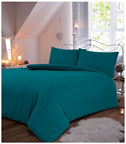 Gaveno Cavailia Flannel Duvet Set Hochwertiger Flanell-Bettbezug mit Kissenbezug, 100% gebürstete Baumwolle, pflegeleicht, luxuriöse weiche und gemütliche Bettwäsche, Blaugrün, Einzelbett von Gaveno Cavailia